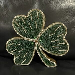 St Patricks Day Wood and Beaded Shamrock